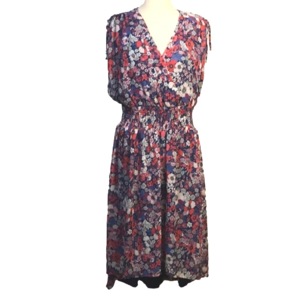 BCBG Paris‎ Size XXL Blue & Pink Floral Smocked Waist High Low Dress